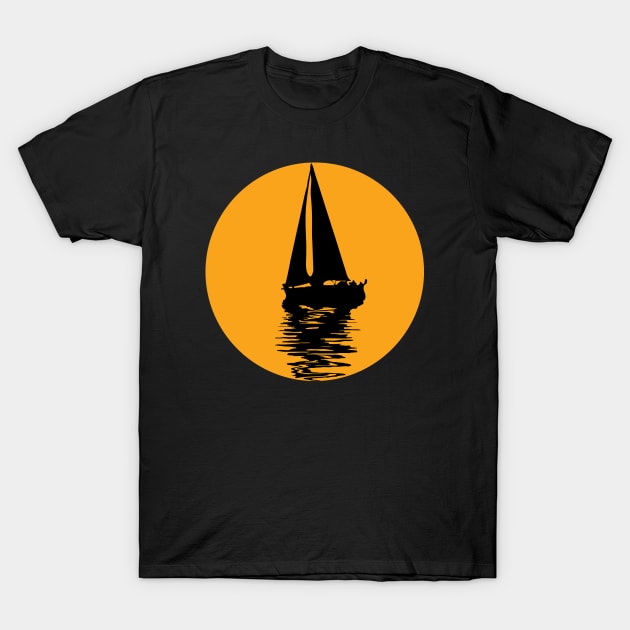 Sunset Over The Sea with a Sail Boat T-Shirt by Sanzida Design